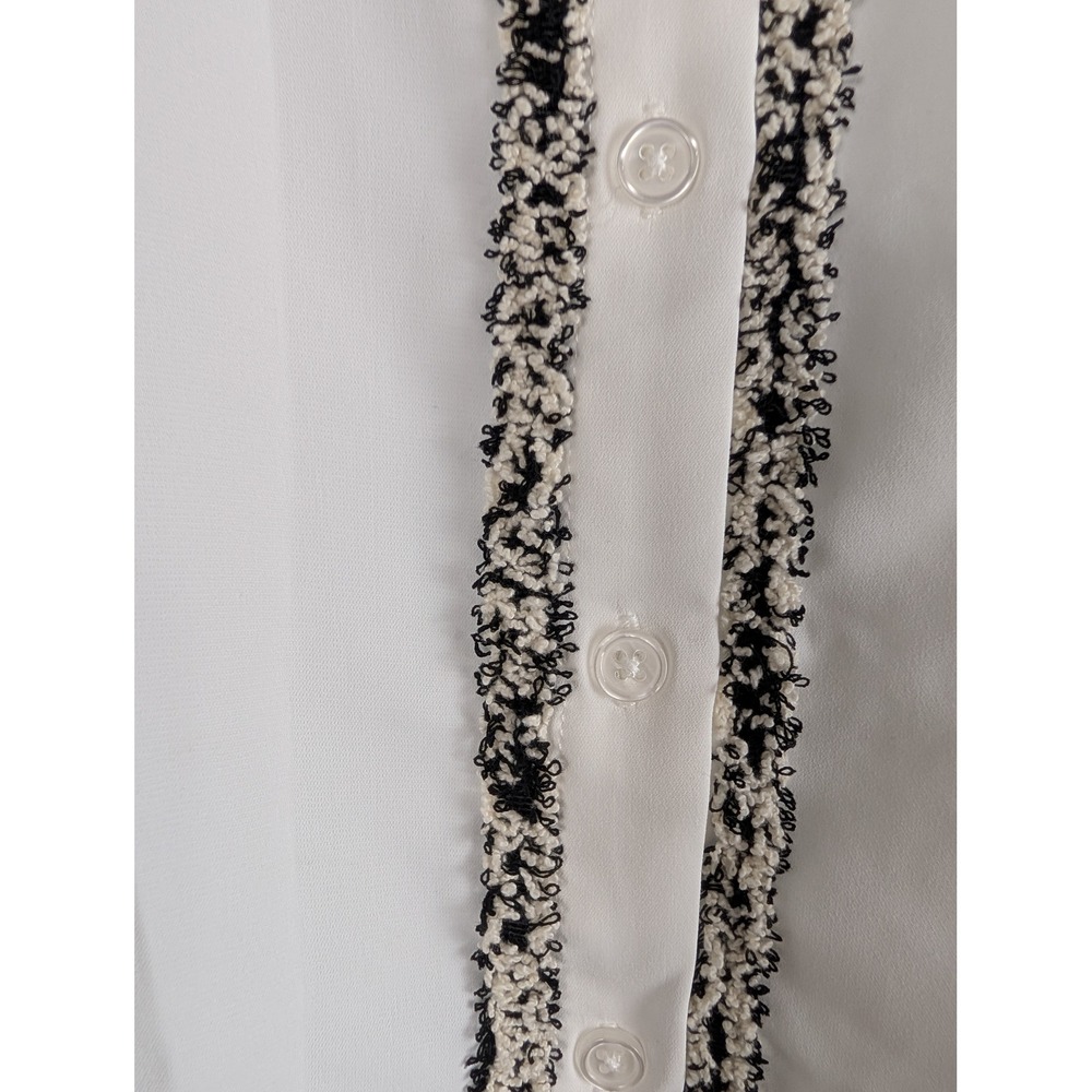 Adrianna Papell Womens Ivory Tweed Trim Button-Up Blouse L/XL Ivory Black Top - Picture 6 of 15